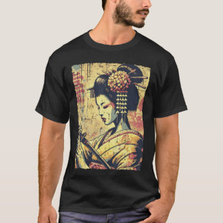 Japanese Hipster Geisha Katana Vintage Women Girls T-shirt