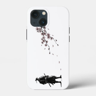 Japanese Ink Art Samurai & Sakura iPhone 13 Mini Hoesje
