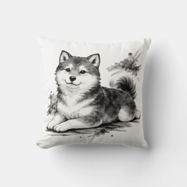 【Japanese Ink Puppy Throw Pillow】 Kussen (Voorkant)