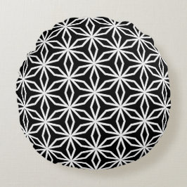 Japanese-Inspired Geometric Black and White  Rond Kussen