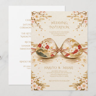Japanese Kaiawase Gold Wedding Invitation Kaart