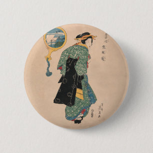 Japanese Kimono Woman Courtesan Artwork Ronde Button 5,7 Cm