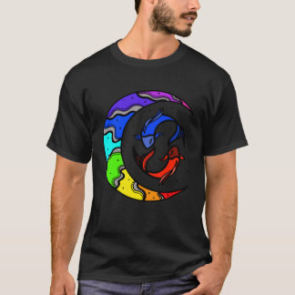 Japanese Koi Fish and Crescent Moon With Rainbow C T-shirt