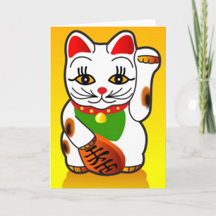 Japanese Maneki Neko Cat Wenskaart Feestdagen Kaart