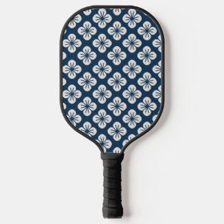 Japanese Navy Blue Ivory Floral Geometric Pattern Pickleball Paddle