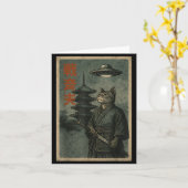 Japanese Ninja Cat Ufo Temple Ukiyo-e Art Men Wome Kaart (Gele Bloem)