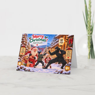 Japanese Ninja Christmas Card with Santa and Kids Kaart