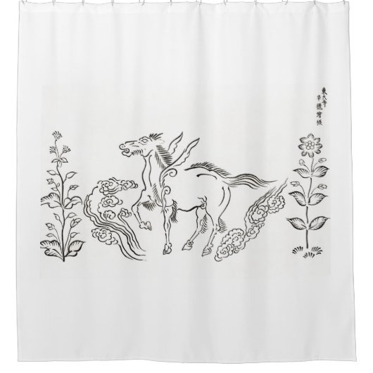 JAPANESE PEGASUS WHITE Shower Curtain Douchegordijn (Voorkant)