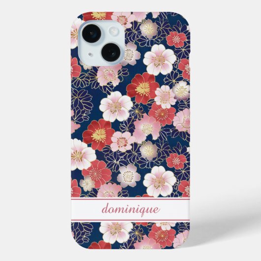 Japanese Pink Floral Pattern Monogrammed Case-Mate iPhone Case (Achterkant)