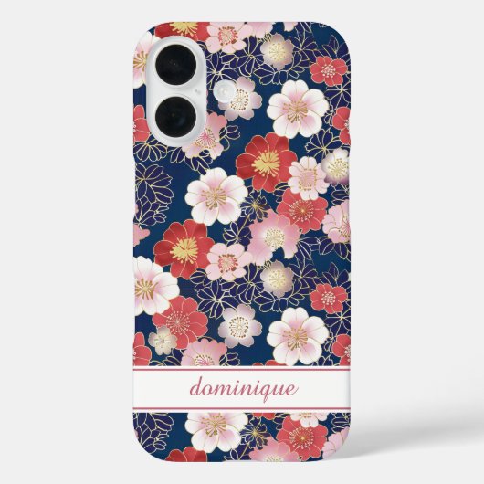 Japanese Pink Floral Pattern Monogrammed Case-Mate iPhone Case (Achterkant)