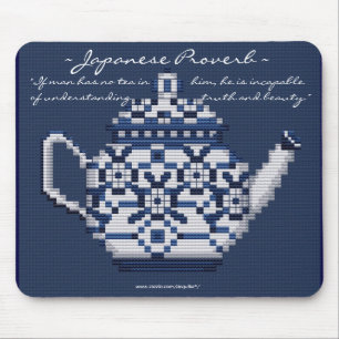 JAPANESE PROVERB TEA POT Cross Stitch Style Design Muismat