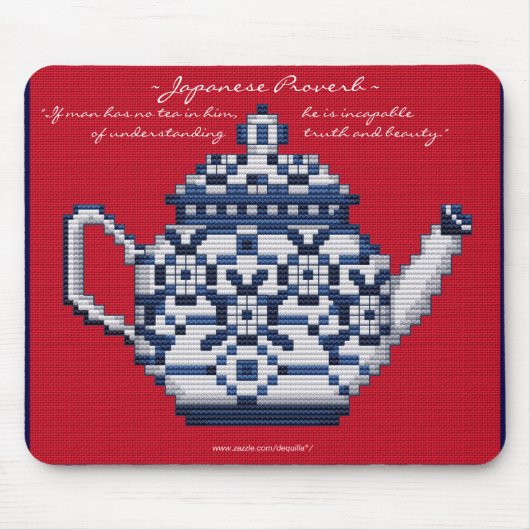 JAPANESE PROVERB TEA POT Cross Stitch Style Design Muismat (Voorkant)