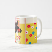 Japanese Rabbit Mask – Retro Floral Mug (Devant droit)