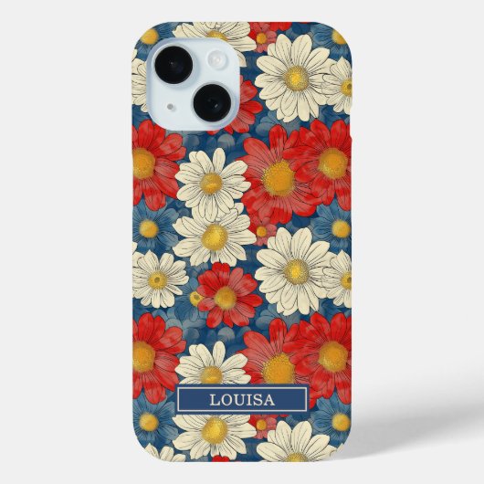 Japanese Red Floral Pattern Monogrammed Case-Mate iPhone Case (Achterkant)