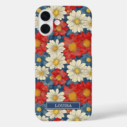 Japanese Red Floral Pattern Monogrammed Case-Mate iPhone Case (Achterkant)