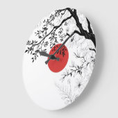 Japanese Red Sun & Brush Tree Art Grote Klok (Hoek)