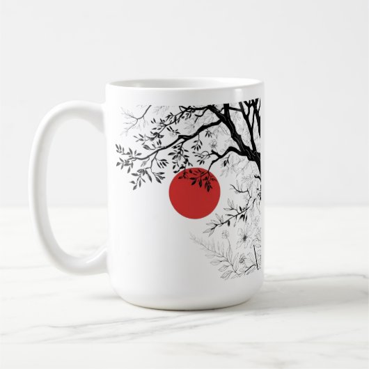 Japanese Red Sun & Brush Tree Art Koffiemok (Links)