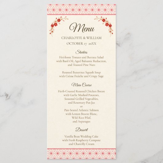 Japanese Sakura Asanoha Wedding Menu (Devant)