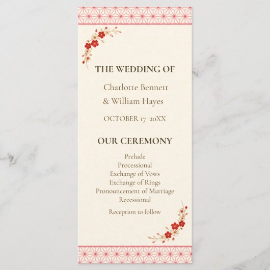 Japanese Sakura Asanoha Wedding Program Programma (Voorkant)