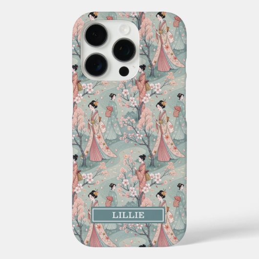 Japanese Sakura Geisha Pattern Monogrammed Case-Mate iPhone Case (Achterkant)