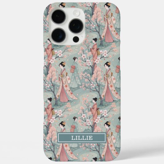 Japanese Sakura Geisha Pattern Monogrammed Case-Mate iPhone Case (Achterkant)