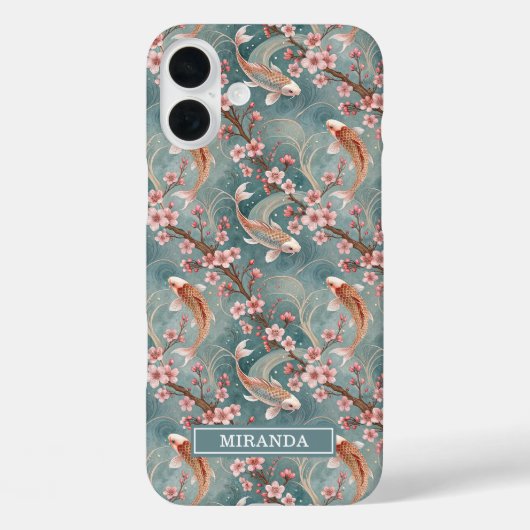 Japanese Sakura Koi Fish Pattern Monogrammed Case-Mate iPhone Case (Achterkant)