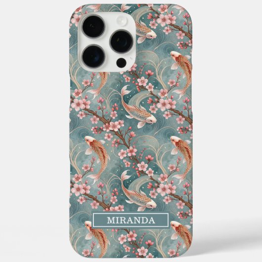 Japanese Sakura Koi Fish Pattern Monogrammed Case-Mate iPhone Case (Achterkant)