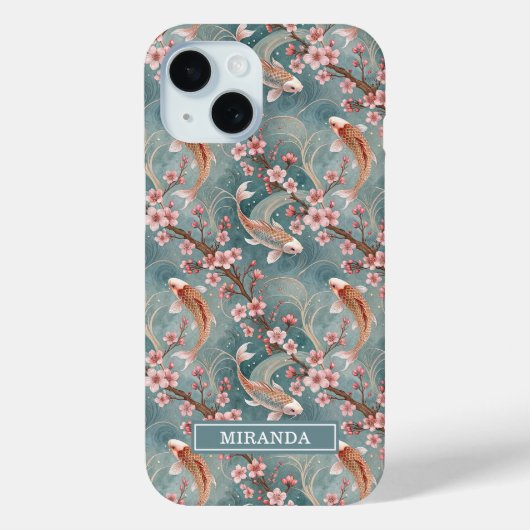 Japanese Sakura Koi Fish Pattern Monogrammed Case-Mate iPhone Case (Achterkant)
