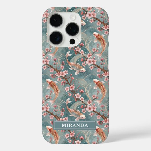 Japanese Sakura Koi Fish Pattern Monogrammed Case-Mate iPhone Case (Achterkant)
