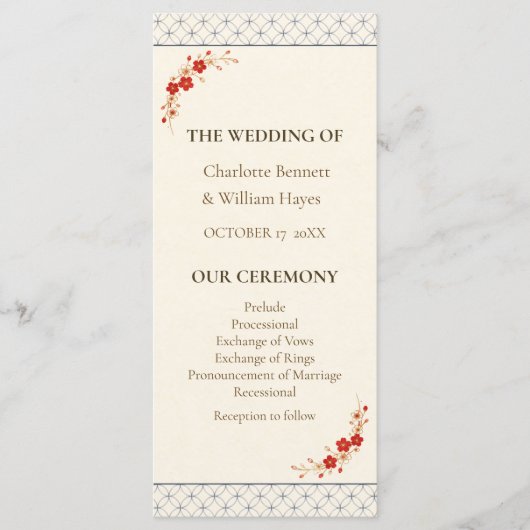 Japanese Sakura Shippo Wedding Program Programma (Voorkant)