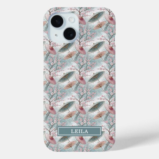 Japanese Sakura Umbrella Pattern Monogrammed Case-Mate iPhone Case (Achterkant)