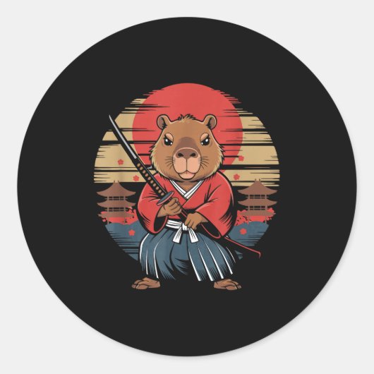 Japanese Samurai Capybara  Ronde Sticker (Voorkant)