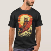 Japanese Samurai Cat with wave & mountain Illustra T-shirt (Voorkant)