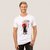 Japanese Samurai Cherry Blossom Sun Graphic Tee Tri-Blend Shirt (Voorkant volledig)
