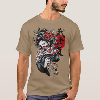 Japanese Samurai Girl and Vintage Sakura Cherry Bl T-shirt