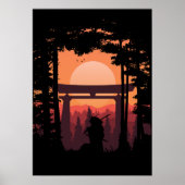 Japanese Samurai In Sunset Poster (Voorkant)
