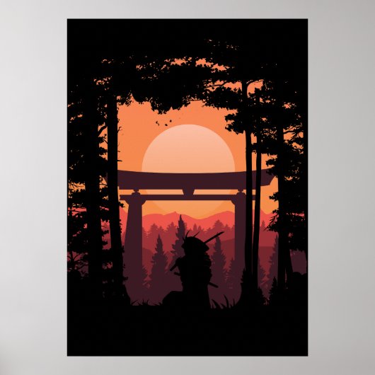 Japanese Samurai In Sunset Poster (Voorkant)