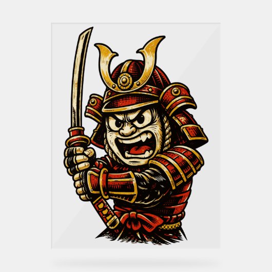 Japanese Samurai Warrior Red Armor Cartoon Art (Recto)