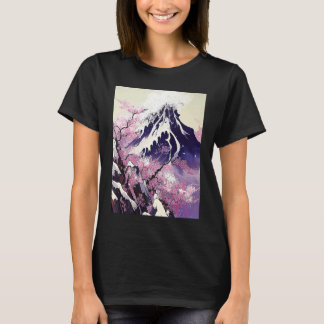 japanese snow mountain Cherry Blossom trees T-shirt