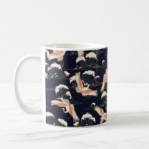 japanese storks in vintage style on green backgrou koffiemok