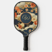 Japanese Style Retro Teal Floral n Clouds Initial Pickleball Paddle (Achterkant)