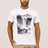 Japanese Sumi-e Waterfall Zen Explore Landscape T-shirt (Voorkant)