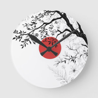 Japanese Sun & Nature Brush Art Ronde Klok