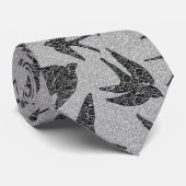 Japanese Swallows in Flight, Charcoal & Light Gray Stropdas (Opgerold)