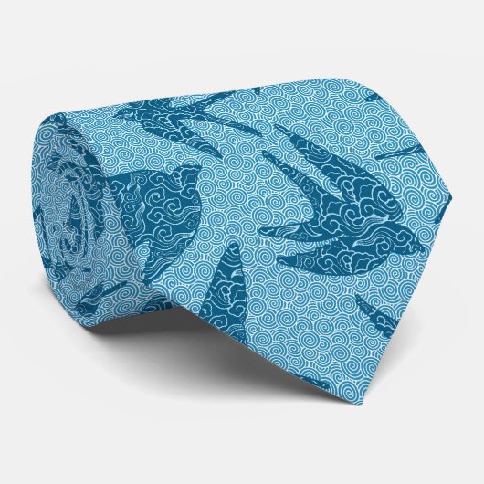 Japanese Swallows in Flight, Cobalt and Pale Blue Stropdas (Opgerold)