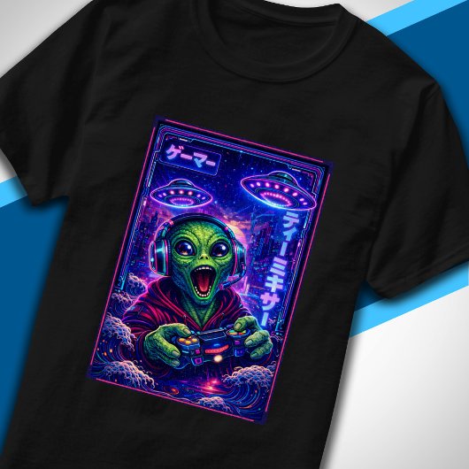 Japanese Synthwave Sci Fi UFO Alien Cool Gamer T-shirt