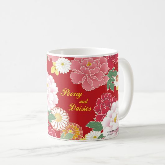 Japanese traditional pattern"Peony and daisies" Koffiemok (Voorkant rechts)