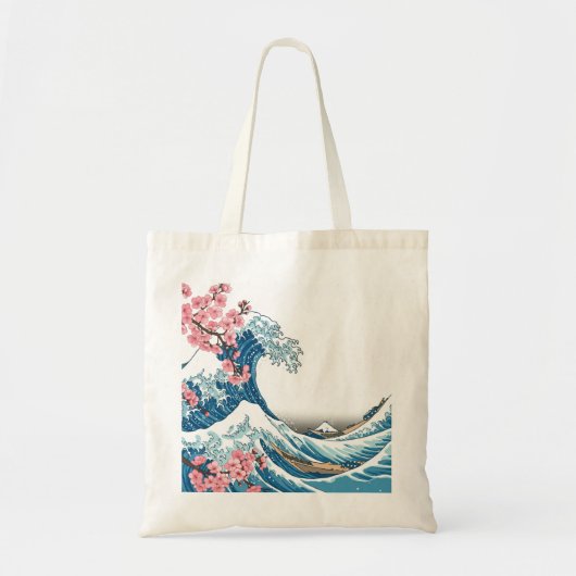 Japanese Ukiyo-e Wave and Cherry Blossom Tote Bag (Devant)
