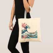 Japanese Ukiyo-e Wave and Cherry Blossom Tote Bag (Devant (produit))