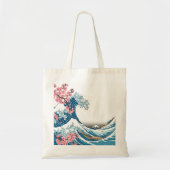 Japanese Ukiyo-e Wave and Cherry Blossom Tote Bag (Devant)
